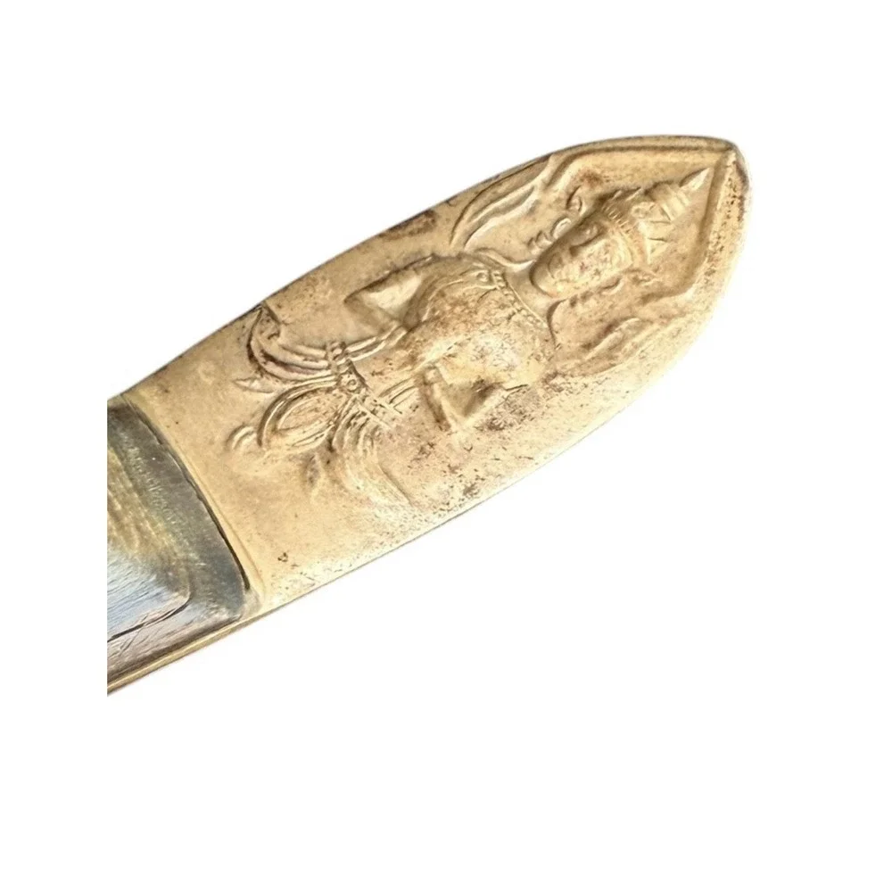 Vintage Siam Brass Cake Pie‎ Server Thailand Horn Bone Inlay Thai Deity Goddess